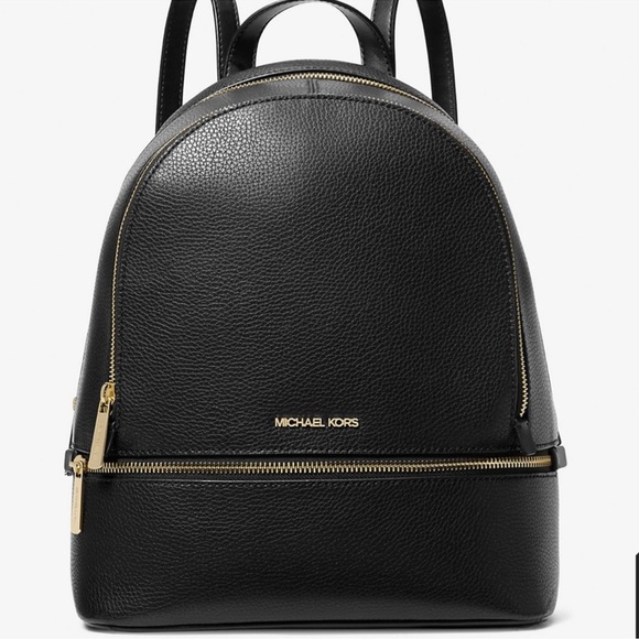 Michael Kors Rhea Medium Pebbled Leather Backpack Black - Picture 1 of 8